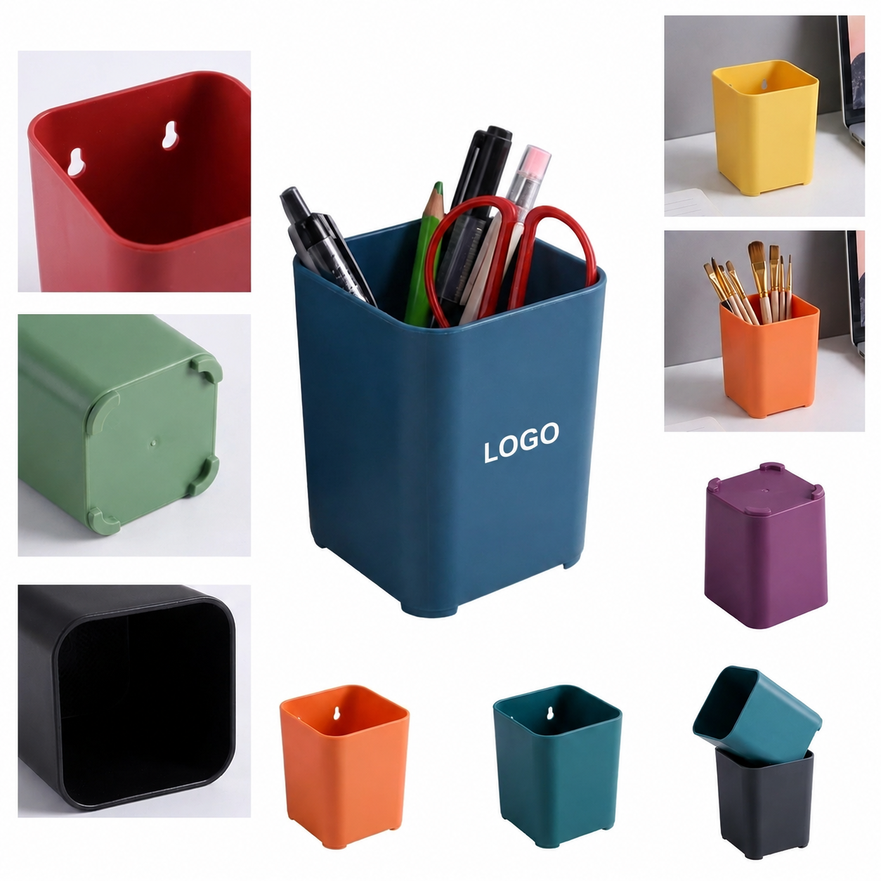 Wall-Mountable Square Desk Organizer Cup