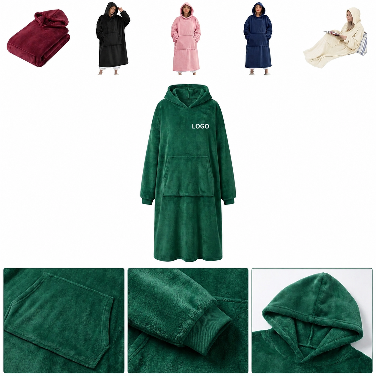 Oversized Plush Wearable Blanket Hoodie with Integrated Kangaroo Pocket