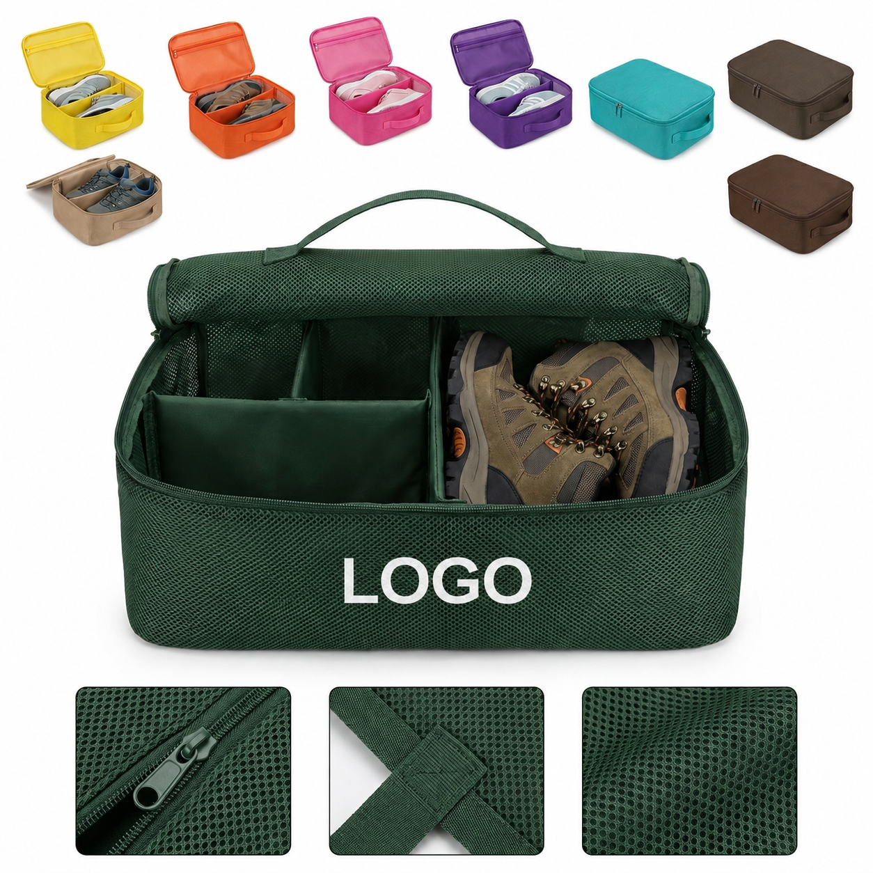 Portable Multi-Section Mesh Travel Shoe Organizer