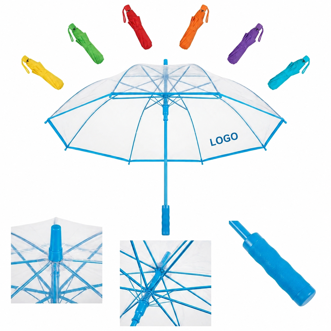 Automatic Transparent Bubble Umbrella with Color-Coordinated Frame and Handle