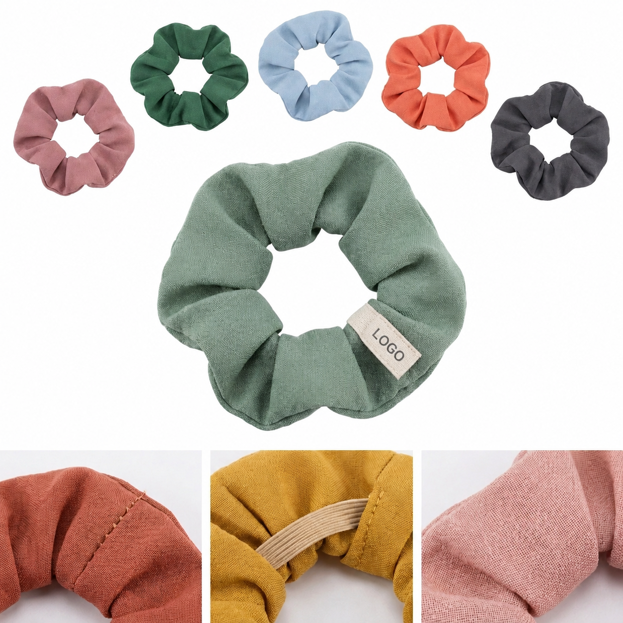 Textured Cotton-Linen Blend Hair Scrunchie with Branding Label