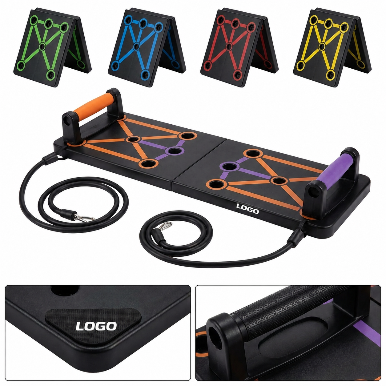 Portable Multi-Angle Foldable Push-Up Board with Resistance Cables