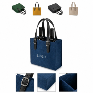 Dual Compartment Felt Wine Carrier with Buckle Straps
