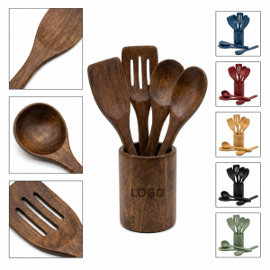 9-Piece Natural Acacia Wood Culinary Set with Coordinating Organizing Base