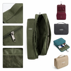 Multi-Section Hanging Travel Toiletry Organizer with Integrated Hook