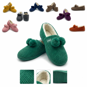 Soft Corduroy Pom-Pom House Slippers with Plush Thermal Lining