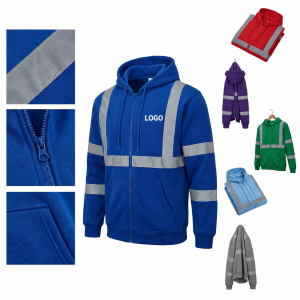 Men's Full-Zip High-Visibility Hoodie with Reflective Safety Strips