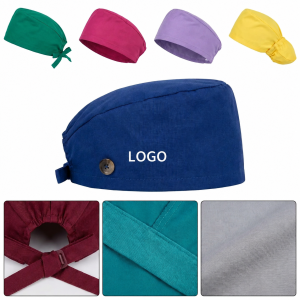 Adjustable Ponytail Scrub Cap with Mask Buttons