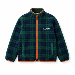Plaid Full-Zip Fleece Jacket with Contrast Trim