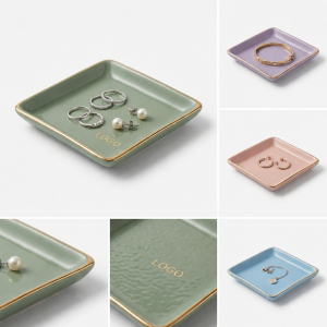 Gold-Trimmed Polished Ceramic Accessory Tray